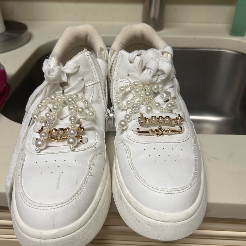 Zara White Sneakers with Elegant Details